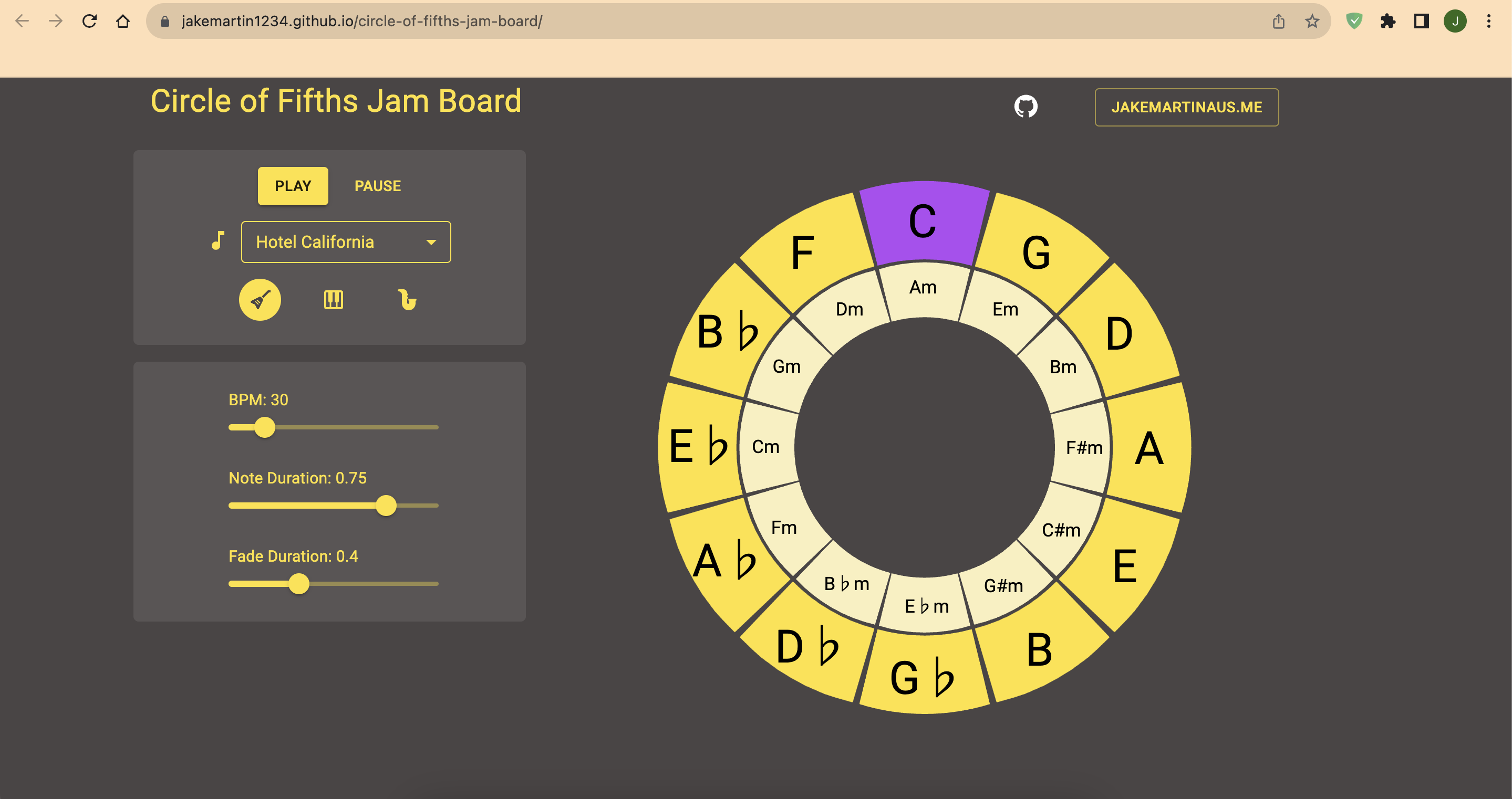 Circle of Fifths Jam Board